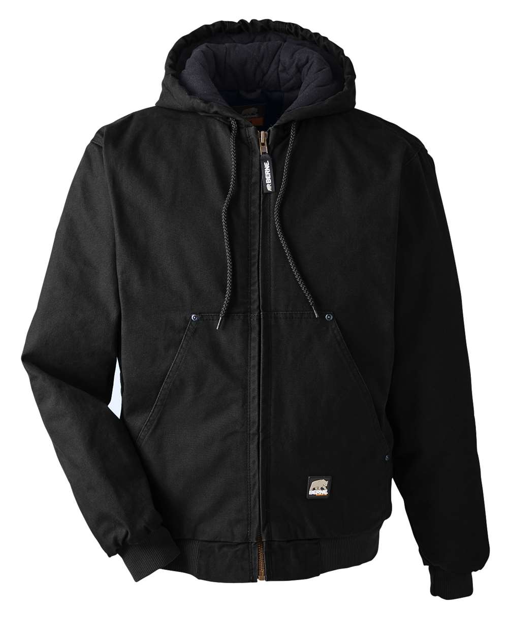 Berne Men's Highland Washed Cotton Duck Hooded Jacket in Black