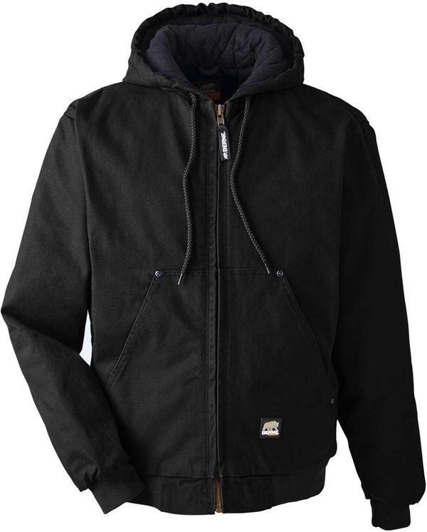 An image of a Custom Berne Men's Highland Washed Cotton Duck Hooded Jacket in Black!