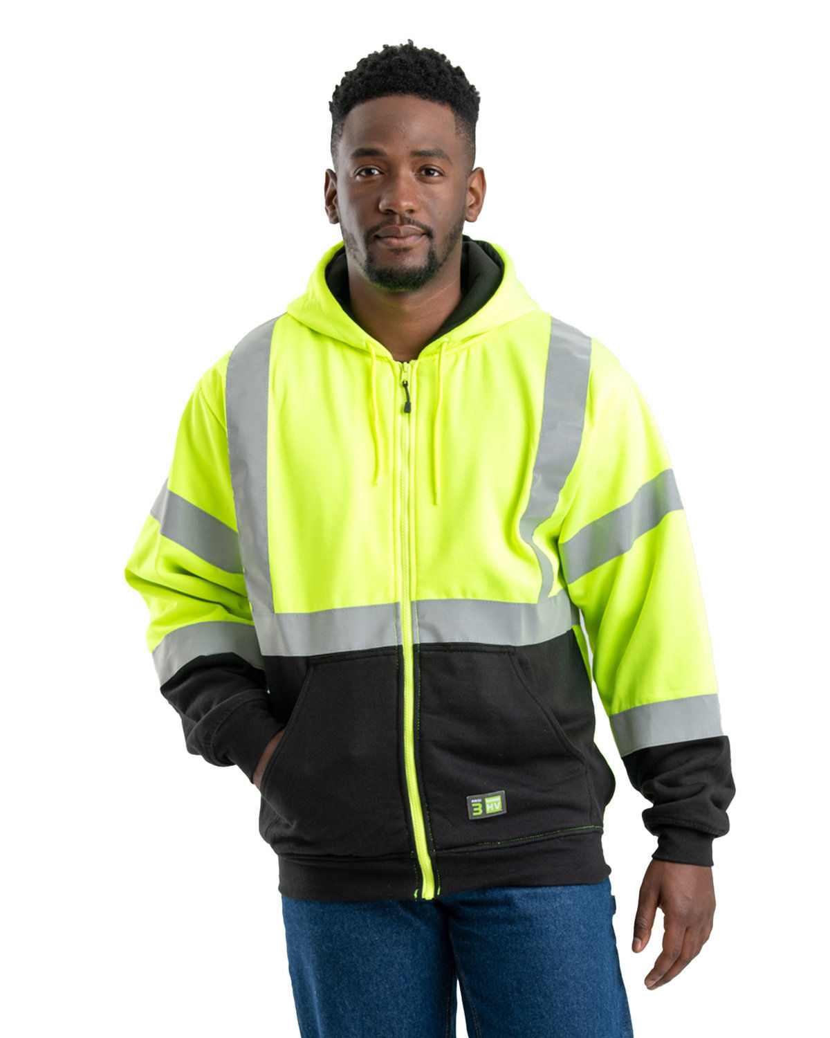 Berne Men's HiVis Class 3 Color Block Full Zip Hooded Sweatshirt