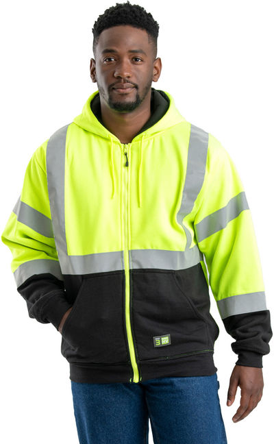 An image of a Custom Berne Men's HiVis Class 3 Color Block Full Zip Hooded Sweatshirt!