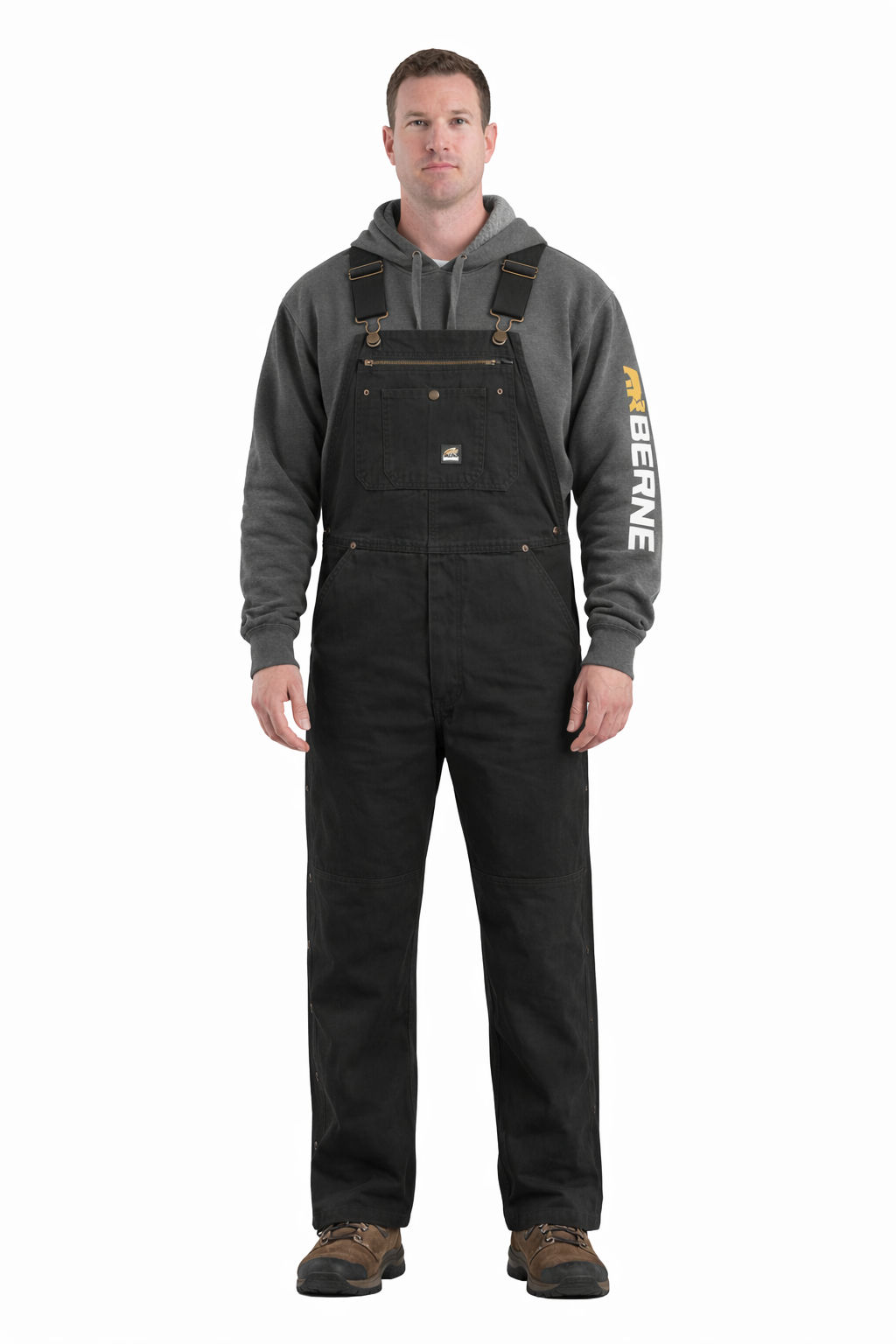 Berne Men's Short Length Acre Unlined Washed Bib Overall in Black