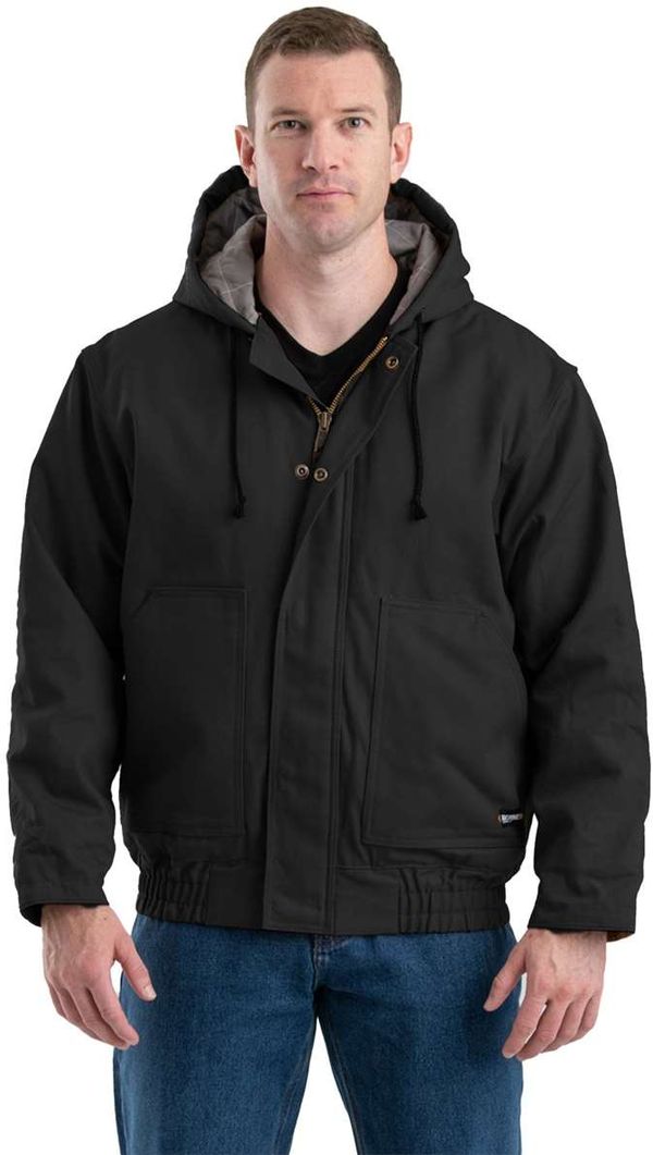 An image of a Custom Berne Mens Flame Resistant Hooded Jacket in Black!