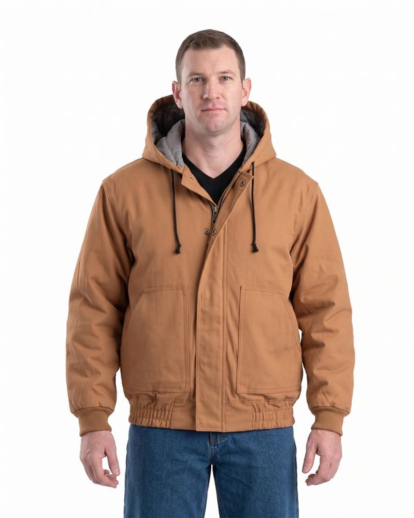 An image of a Custom Berne Mens Flame Resistant Hooded Jacket in Brown Duck!