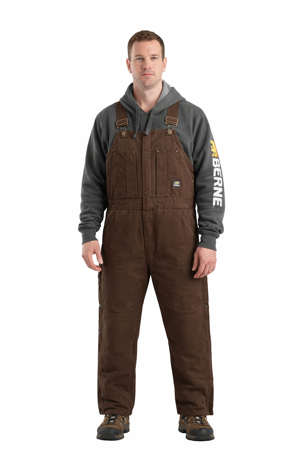 Berne Mens Heartland Insulated Washed Duck Bib Overall in Bark
