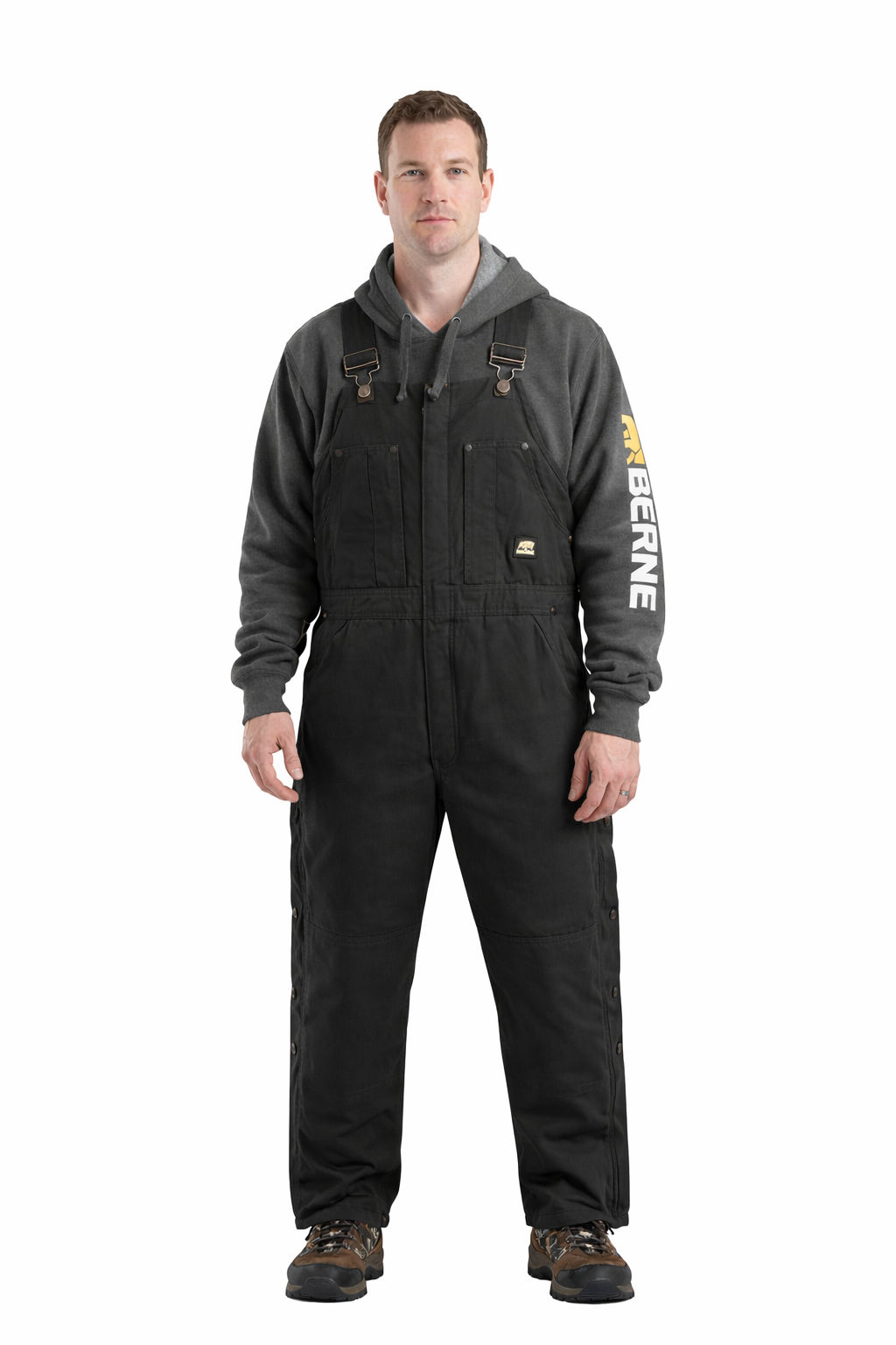 Berne Mens Heartland Insulated Washed Duck Bib Overall in Black