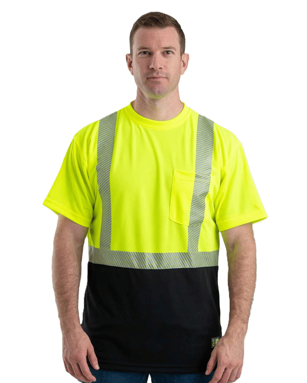 Berne Mens Hi Vis Class 2 Color Blocked Pocket T Shirt