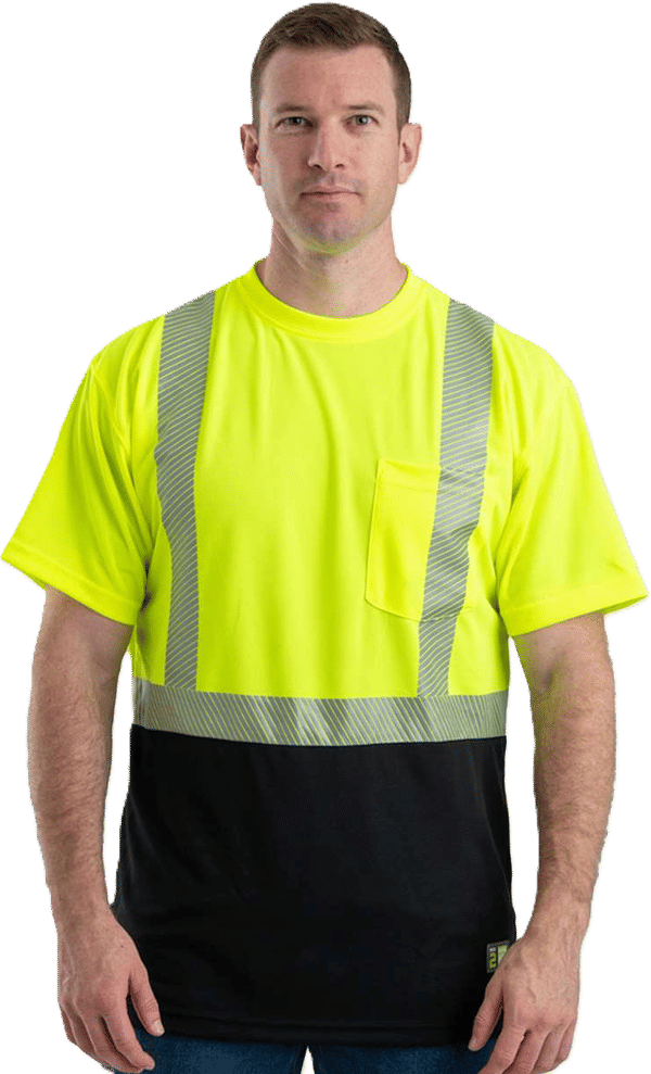 An image of a Custom Berne Mens Hi Vis Class 2 Color Blocked Pocket T Shirt!