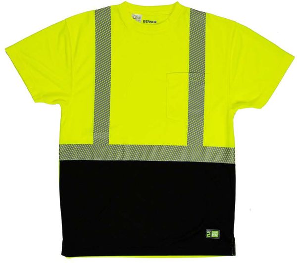 An image of a Custom Berne Mens Hi Vis Class 2 Color Blocked Pocket T Shirt in Yellow!