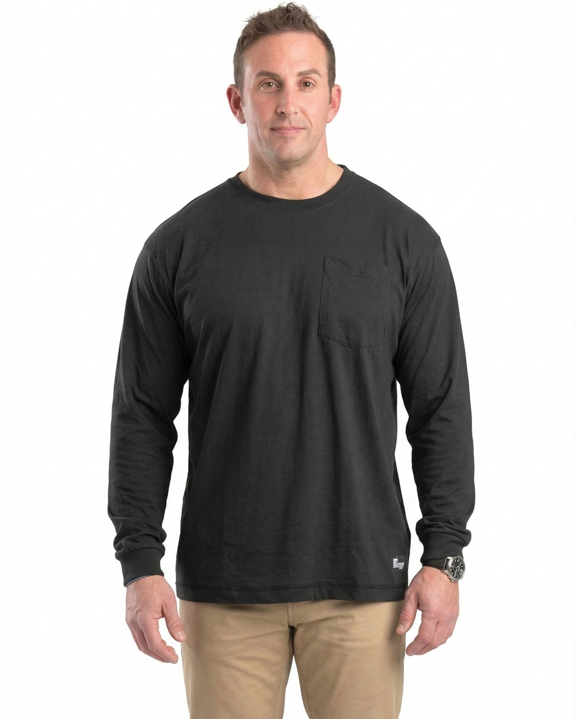 Berne Unisex Performance Long Sleeve Pocket T Shirt in Black