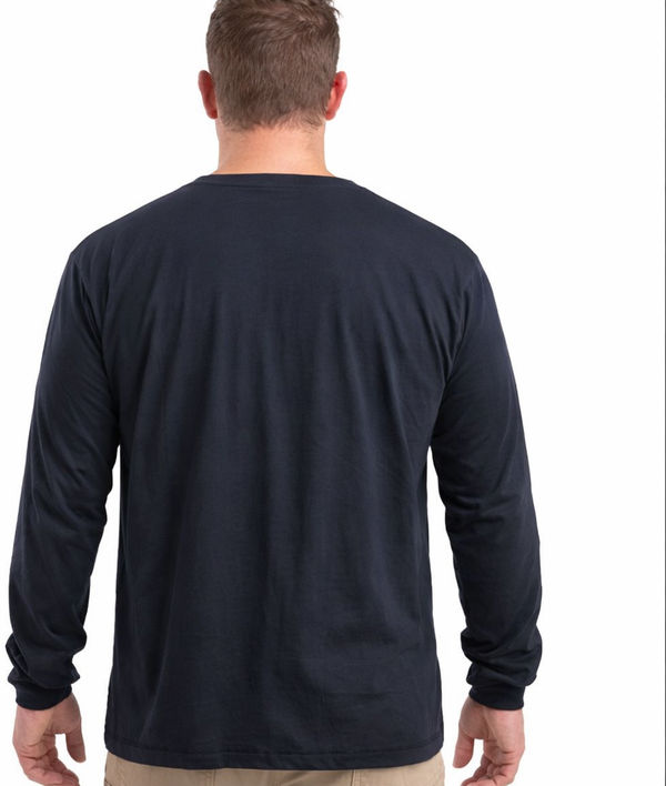 An image of a Custom Berne Unisex Performance Long Sleeve Pocket T Shirt in Navy!