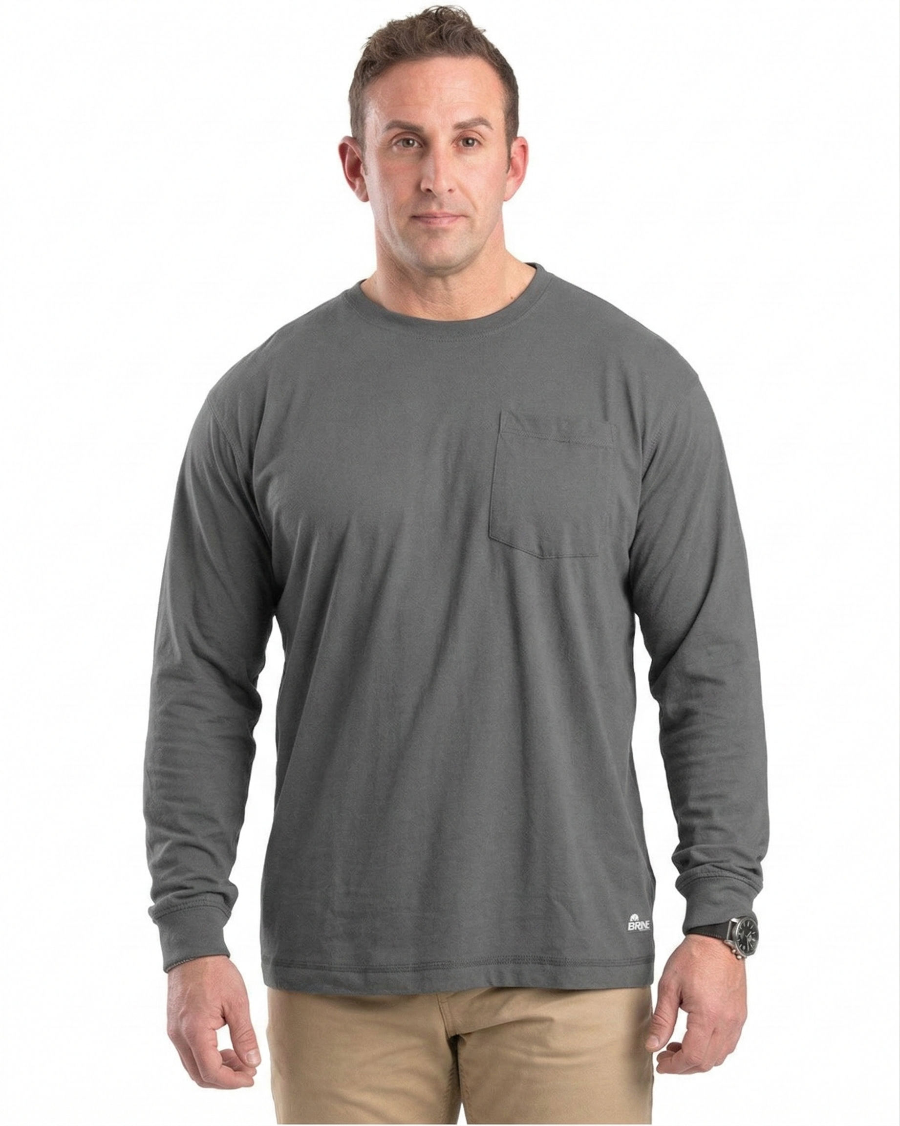 Berne Unisex Performance Long Sleeve Pocket T Shirt in Slate