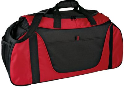 Am image of a Custom Port Authority Medium Two Tone Duffel in Red/Black!
