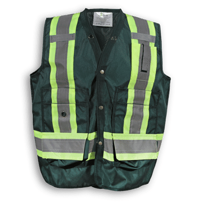 Am image of a Custom Big K 100 Percent Polyester Mesh Surveyor Vest in Forest Green!