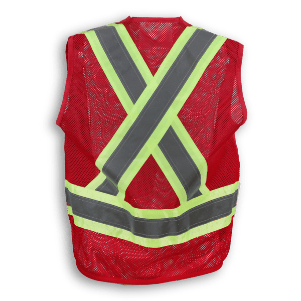 Am image of a Custom Big K 100 Percent Polyester Mesh Surveyor Vest in Red!