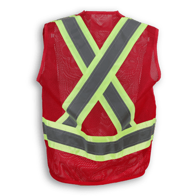 Am image of a Custom Big K 100 Percent Polyester Mesh Surveyor Vest in Red!