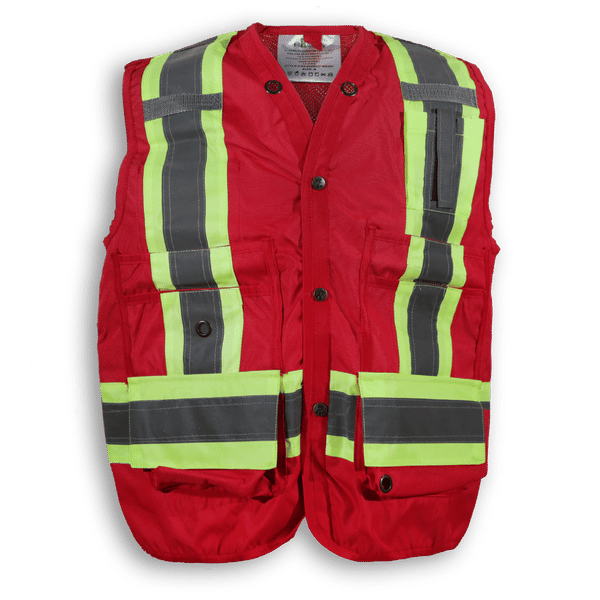 Am image of a Custom Big K 100 Percent Polyester Mesh Surveyor Vest in Red!