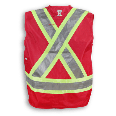 Am image of a Custom Big K 100 Percent Polyester Surveyor Vest in Red!