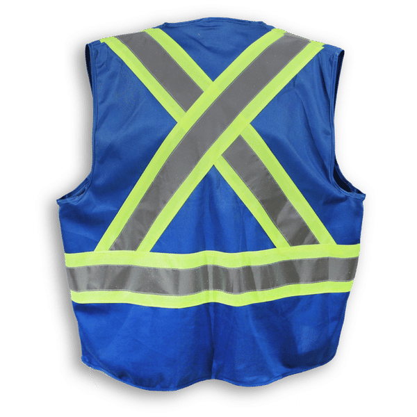 Am image of a Custom Big K 100 Percent Polyester Zipper Safety Vest in Royal Blue!