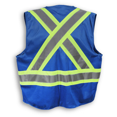 Am image of a Custom Big K 100 Percent Polyester Zipper Safety Vest in Royal Blue!
