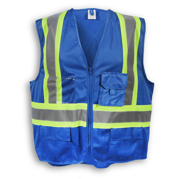 Am image of a Custom Big K 100 Percent Polyester Zipper Safety Vest in Royal Blue!