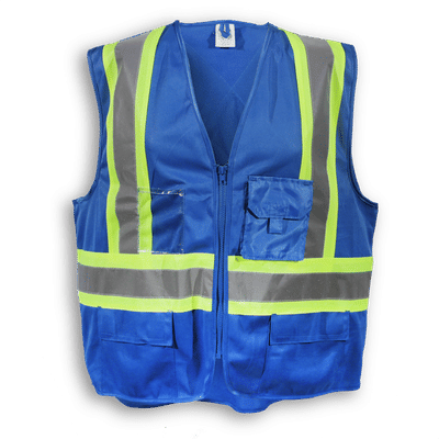 Am image of a Custom Big K 100 Percent Polyester Zipper Safety Vest in Royal Blue!