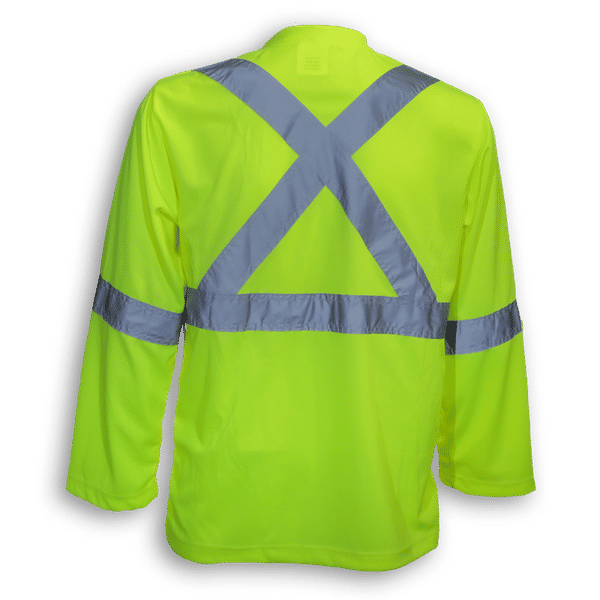 Am image of a Custom Big K 100 Percent Soft Polyester Traffic Safety Long Sleeve T Shirt in Lime!
