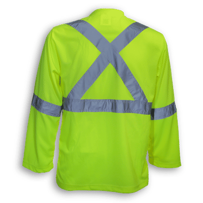 Am image of a Custom Big K 100 Percent Soft Polyester Traffic Safety Long Sleeve T Shirt in Lime!