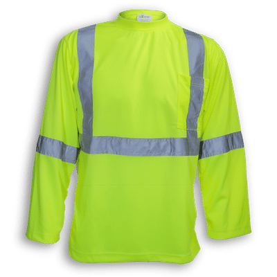 Am image of a Custom Big K 100 Percent Soft Polyester Traffic Safety Long Sleeve T Shirt in Lime!