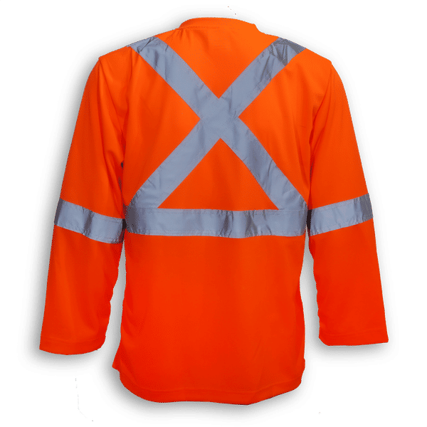 Am image of a Custom Big K 100 Percent Soft Polyester Traffic Safety Long Sleeve T Shirt in Orange!