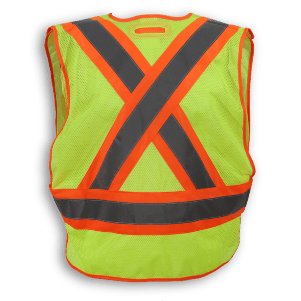 An image of a Custom Big K 100 Polyester Soft Mesh Safety Vest in Lime!
