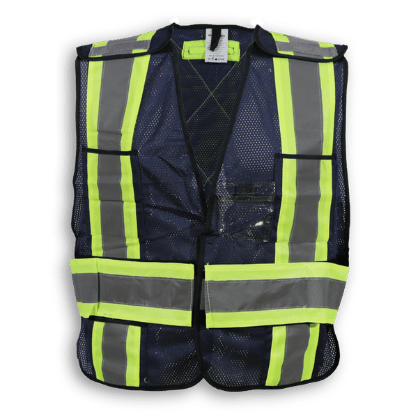 Am image of a Custom Big K 100 Polyester Soft Mesh Safety Vest in Navy Blue!