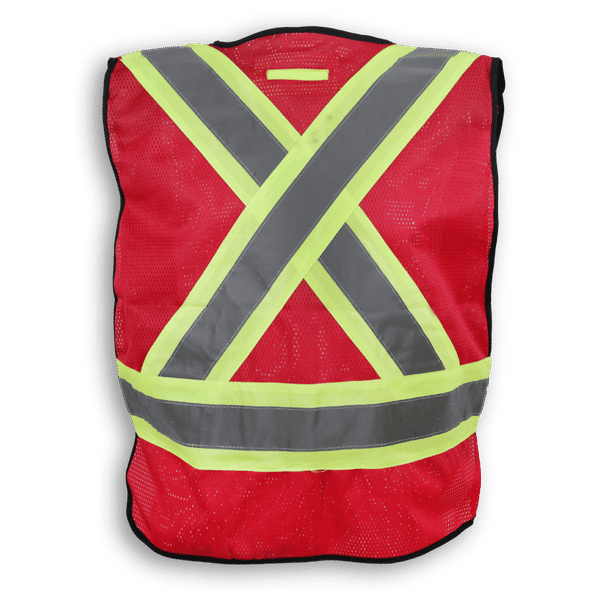 Am image of a Custom Big K 100 Polyester Soft Mesh Safety Vest in Red!