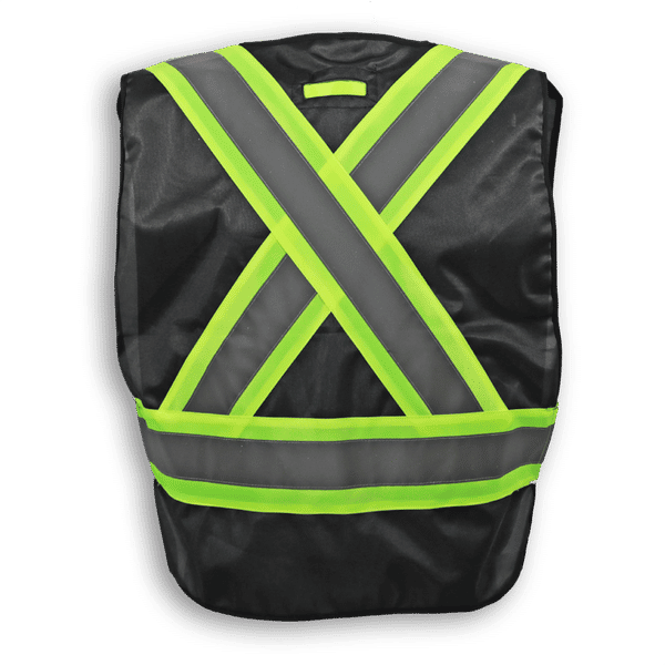 Am image of a Custom Big K 100 Polyester Tear Away Safety Vest 102 in Black!