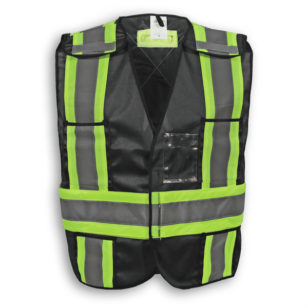 Am image of a Custom Big K 100 Polyester Tear Away Safety Vest 102 in Black!