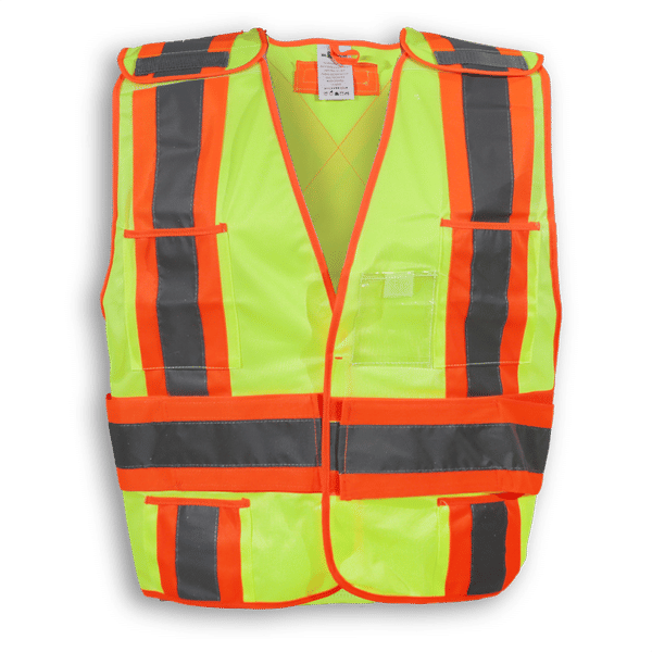 Am image of a Custom Big K 100 Polyester Tear Away Safety Vest 102 in Lime!