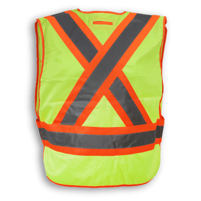 Am image of a Custom Big K 100 Polyester Tear Away Safety Vest 102 in Lime!