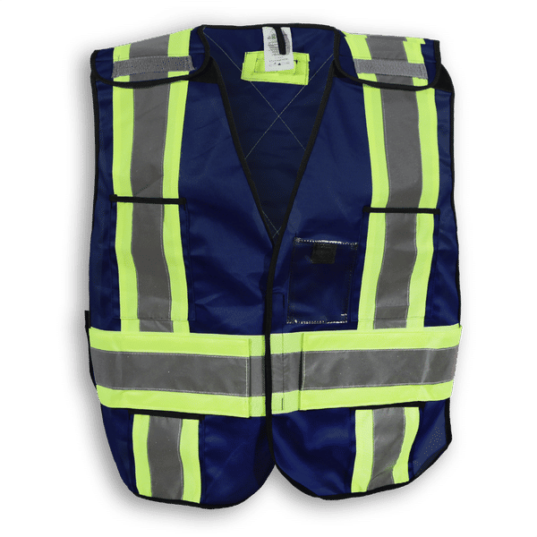 Am image of a Custom Big K 100 Polyester Tear Away Safety Vest 102 in Navy!