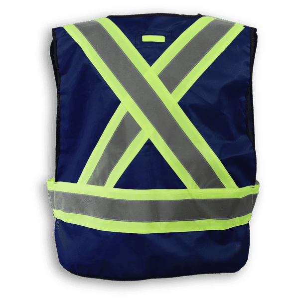 Am image of a Custom Big K 100 Polyester Tear Away Safety Vest 102 in Navy!