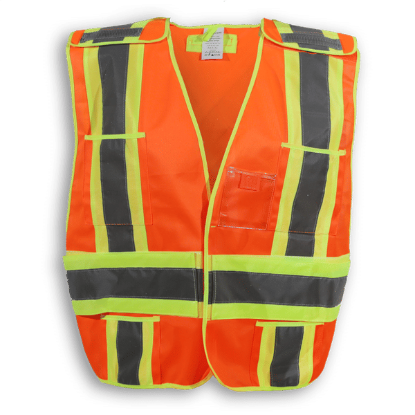 Am image of a Custom Big K 100 Polyester Tear Away Safety Vest 102 in Orange!