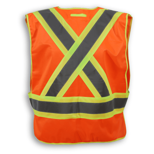 Am image of a Custom Big K 100 Polyester Tear Away Safety Vest 102 in Orange!