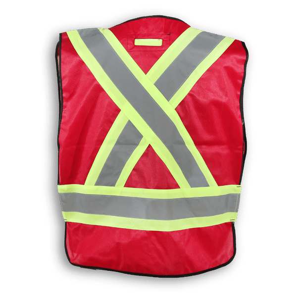 Am image of a Custom Big K 100 Polyester Tear Away Safety Vest 102 in Red!