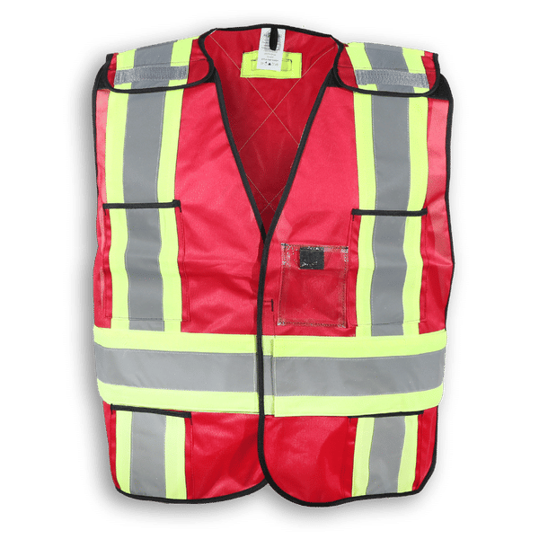 Am image of a Custom Big K 100 Polyester Tear Away Safety Vest 102 in Red!