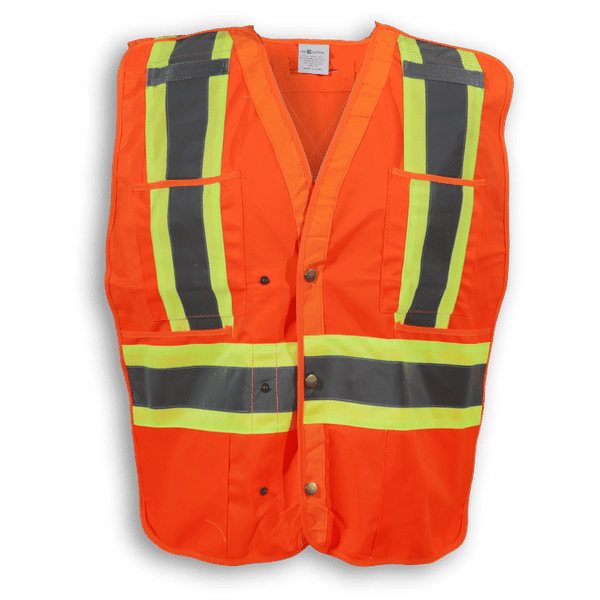Am image of a Custom Big K 100 Polyester Tear Away Safety Vest 139 in Orange!