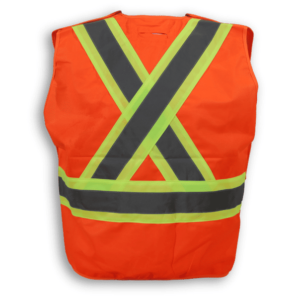 Am image of a Custom Big K 100 Polyester Tear Away Safety Vest 139 in Orange!