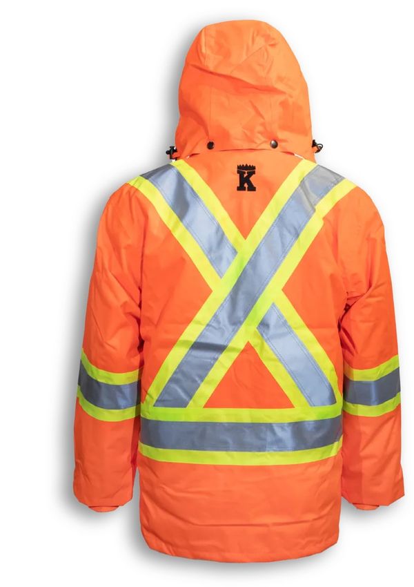 Am image of a Custom Big K 3 in 1 Rain Jacket in Orange!