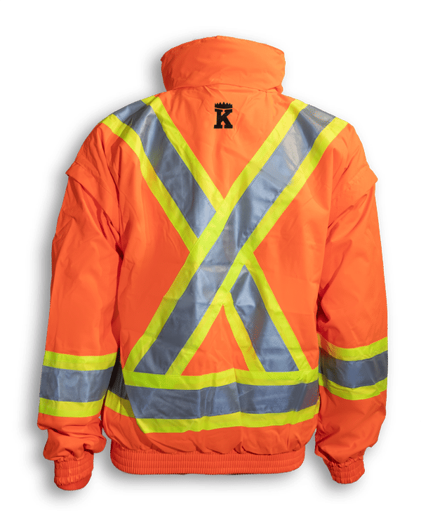 Am image of a Custom Big K 5 in 1 Rain Jacket in Orange!