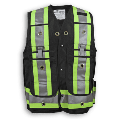 Am image of a Custom Big K 600 Denier Poly Surveyor Safety Vest in Black!