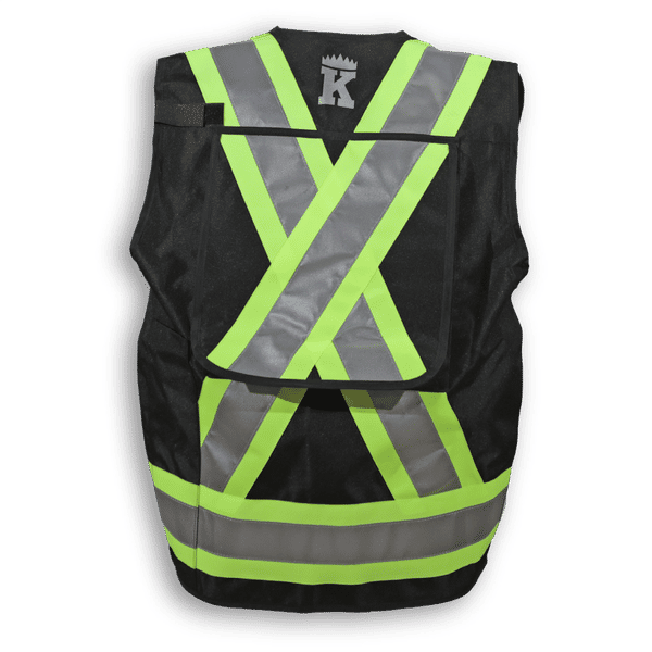 Am image of a Custom Big K 600 Denier Poly Surveyor Safety Vest in Black!
