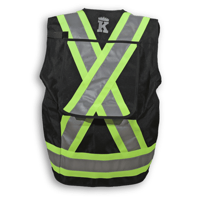 Am image of a Custom Big K 600 Denier Poly Surveyor Safety Vest in Black!