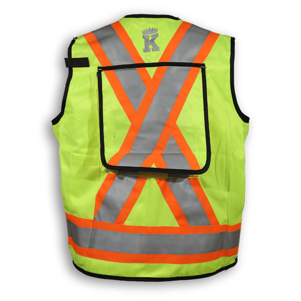 An image of a Custom Big K 600 Denier Poly Surveyor Safety Vest in Lime!